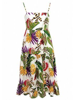 NWT Farm Rio Striped Forest Maxi Dress Off White XS Tropical Tiered MSRP $265